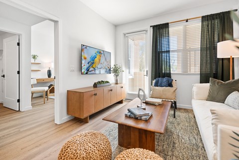 a living room with a couch and a coffee table