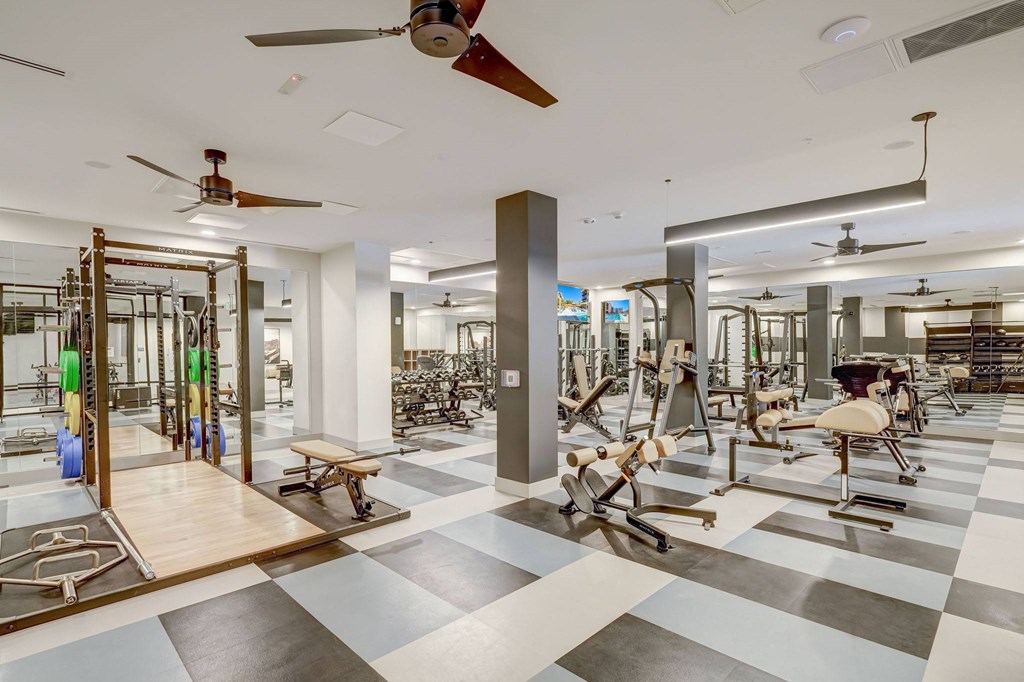 Fitness room with machines and free weights