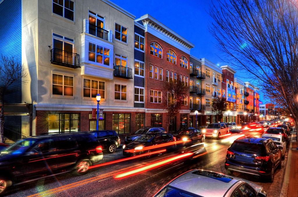night shot of busy street