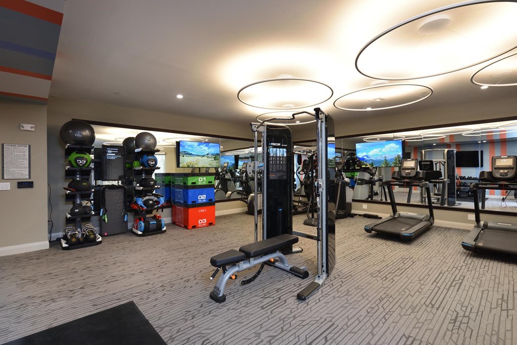 Fitness center at The Flats at West Alabama, Texas