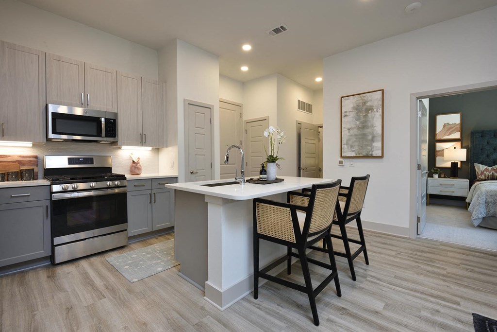 Kitchen with appliances at The Flats at West Alabama, Houston, TX, 77027