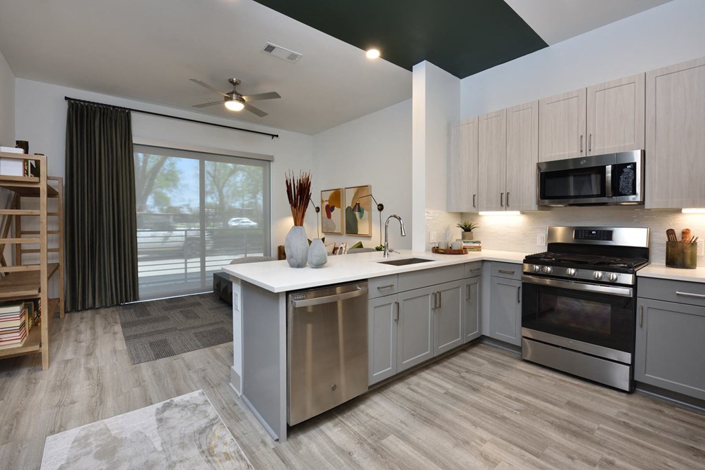 Kitchen area at The Flats at West Alabama, Texas