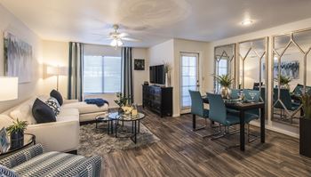 Classic Living Room Design With Wood Style Flooring, at San Valiente, Phoenix, AZ 85021