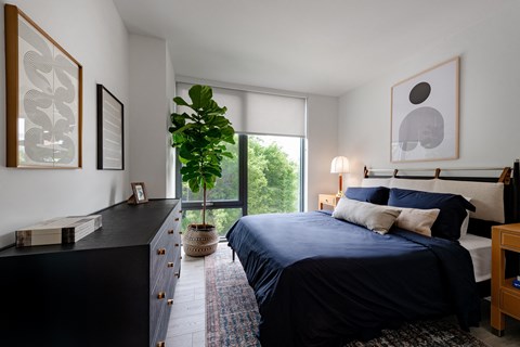 a bedroom with a bed and a dresser