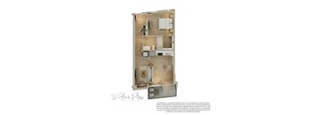 A floor plan of a one bedroom apartment.