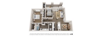 Two bedroom one bathroom 917 sq.ft. A floor plan at Deerwood, CA