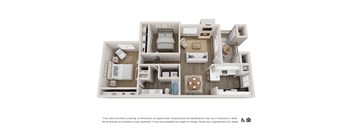 Two bedroom one bathroom 892 sq.ft. B floor plan at Deerwood, Corona, CA