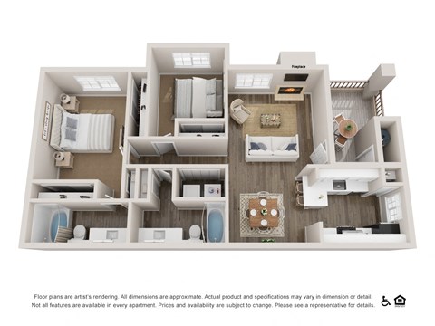 Two bedroom two bathroom 987 sq.ft. D floor plan at Deerwood, 92879