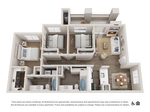 Three bedroom two bath 1,194 sq.ft. E floor plan at Deerwood, Corona