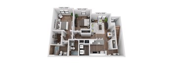 a 3d floor plan of a room with a bedroom