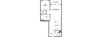 a floor plan of a studio apartment with a bedroom and a living room