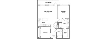 a floor plan of a house with a bedroom and a living room