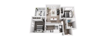 A top-down view of a modern apartment layout.