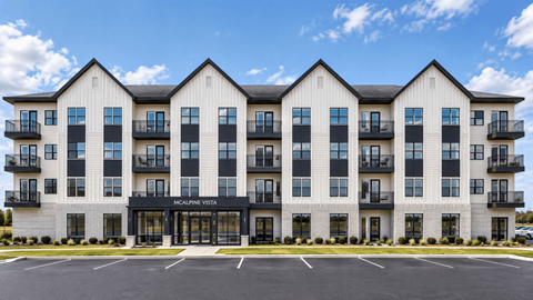 A large building with the name McAlpine View on it.