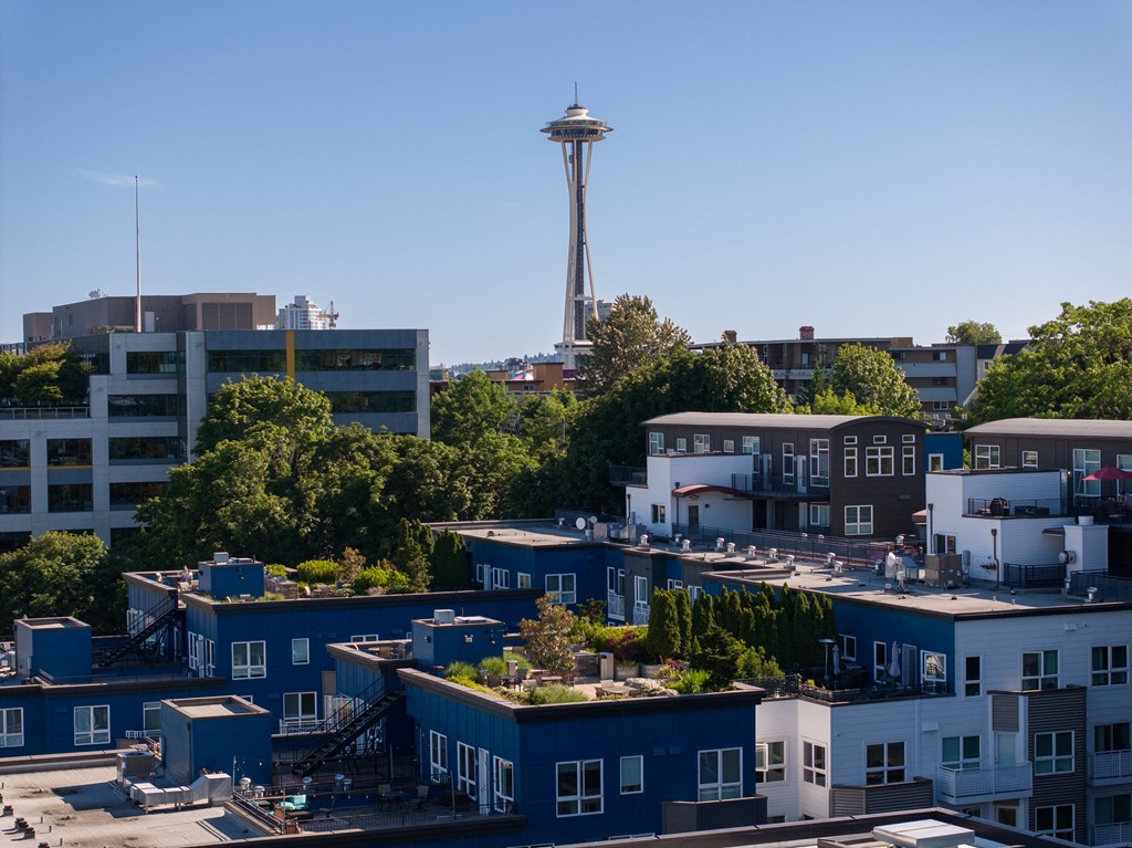 a view of the seattle skyline with the space needle in the background  at Dexter Lake Union, Seattle, Washington