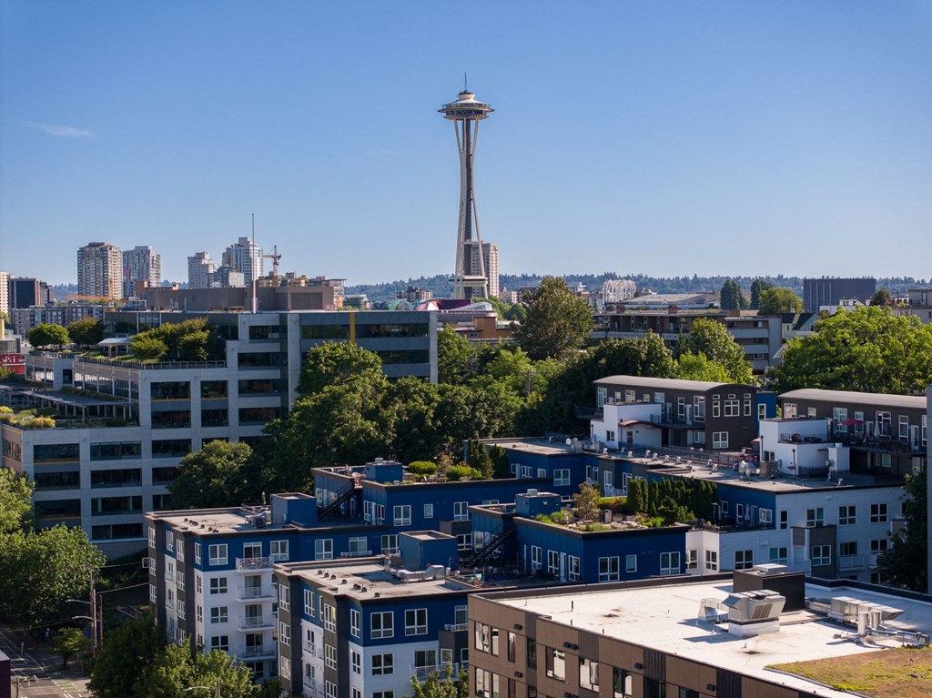 a view of the seattle skyline with the space needle in the background  at Dexter Lake Union, Seattle, WA, 98109
