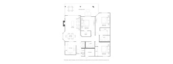 A floor plan of a house with a kitchen, living room, and bathrooms.