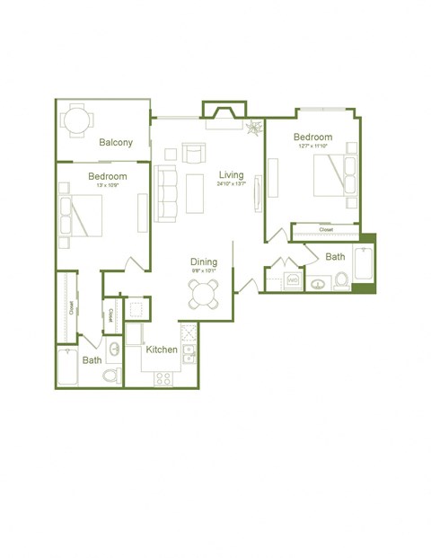 Driftwood 1,029 Sq.Ft. Floor Plan at Wood Creek Apartments, California