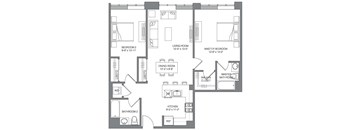 A floor plan of a house with labeled rooms and dimensions.