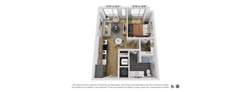 a 1 bedroom floor plan with a bathroom and a living room