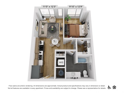 a 1 bedroom floor plan with a bathroom and a living room