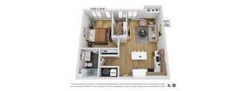 a 1 bedroom floor plan with a bathroom and a living room
