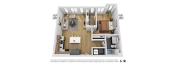 a 1 bedroom floor plan with a bathroom and a living room