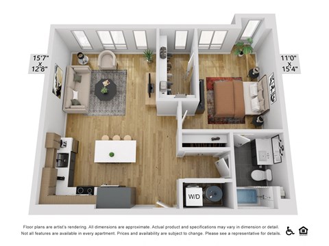 a 1 bedroom floor plan with a bathroom and a living room