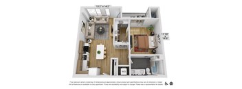a 1 bedroom floor plan with a bathroom and a living room