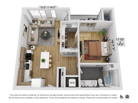 a 1 bedroom floor plan with a bathroom and a living room