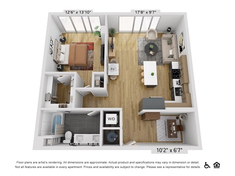 a 1 bedroom floor plan with a bathroom and a living room