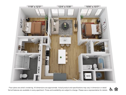 a 1 bedroom floorplan with a bathroom and a living room