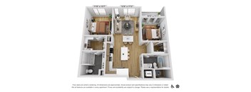 a floor plan of a 1 bedroom apartment with a wood floor