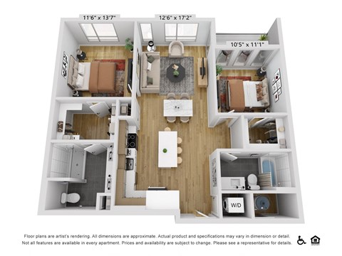 a floor plan of a 1 bedroom apartment with a wood floor