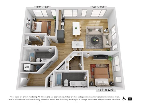 a 3 bedroom floor plan with a bathroom and a living room