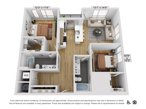 a 3 bedroom floor plan with a bathroom and a living room