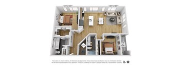 a 1 bedroom floorplan with a bathroom and a living room