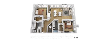 a 3 bedroom floor plan with a bathroom and a living room