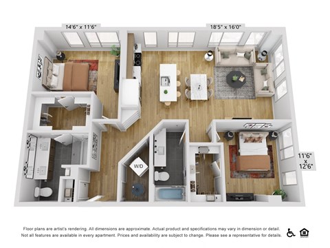 a 3 bedroom floor plan with a bathroom and a living room
