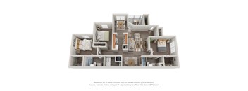 A 3D floor plan of a house with multiple rooms.