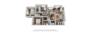 A 3D floor plan of a house with multiple rooms.