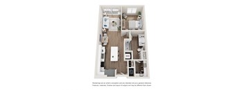 Floor plan for a one bedroom one bathroom apartment at Tanager Echo