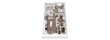Floor plan for a one bedroom one bathroom apartment at Tanager Echo