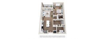 Floor plan for a one bedroom one bathroom apartment at Tanager Echo