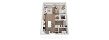 Floor plan for a one bedroom one bathroom apartment at Tanager Echo