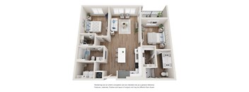 Floor plan for a two bedroom two bathroom apartment at Tanager Echo