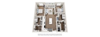 Floor plan for a two bedroom two bathroom apartment at Tanager Echo