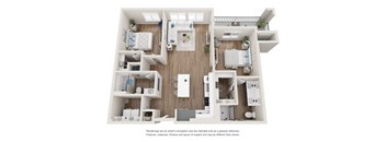 Floor plan for a two bedroom two bathroom apartment at Tanager Echo