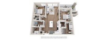 Floor plan for a two bedroom two bathroom apartment at Tanager Echo
