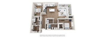 Floor plan for a two bedroom two bathroom apartment at Tanager Echo
